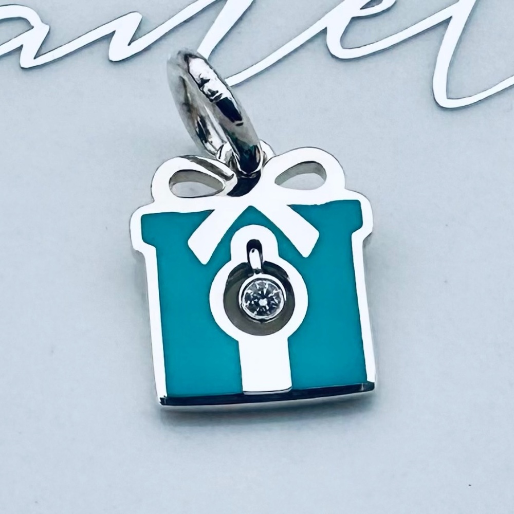 Tiffany & Co Blue Enamel Diamond Gift Box in Silver